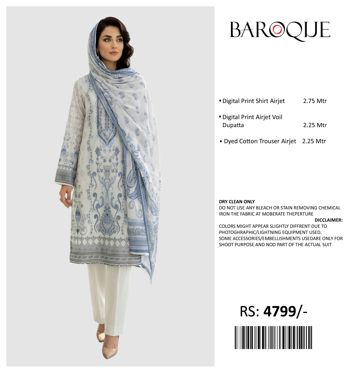 BAROQUE PRINTED LAWN UNSTITCHED 3PIECE