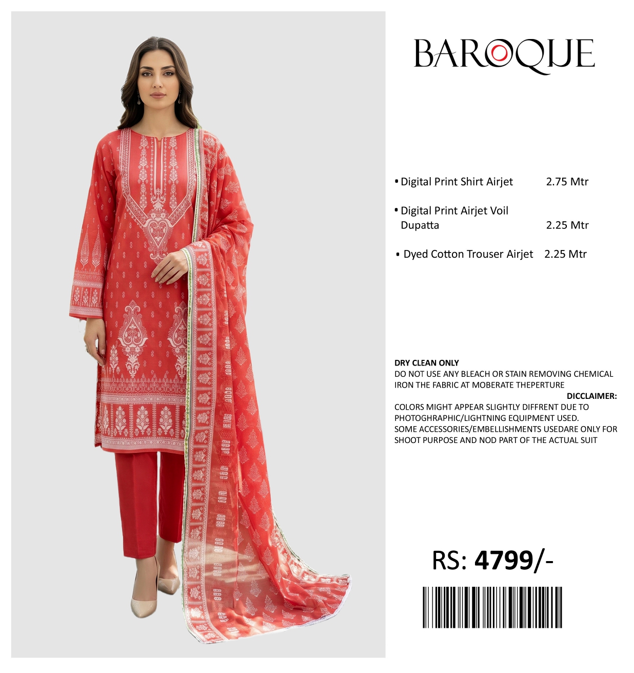 BAROQUE PRINTED LAWN UNSTITCHED 3PIECE