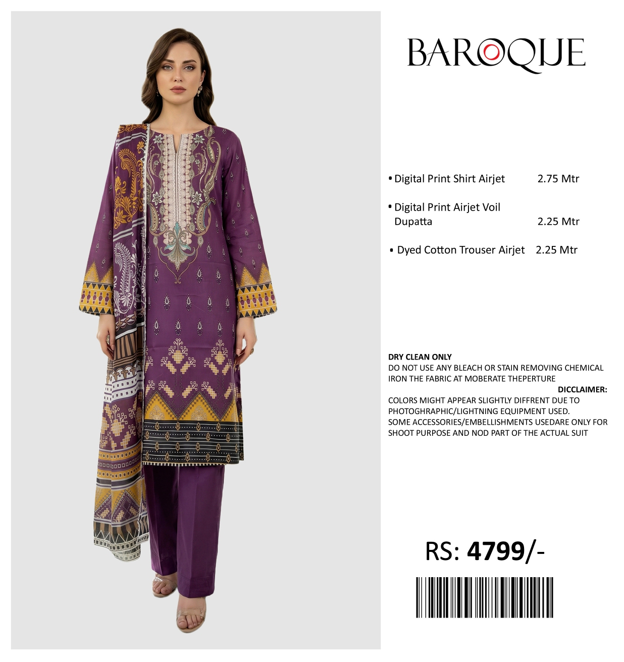 BAROQUE PRINTED LAWN UN STITCHED 3PIECE