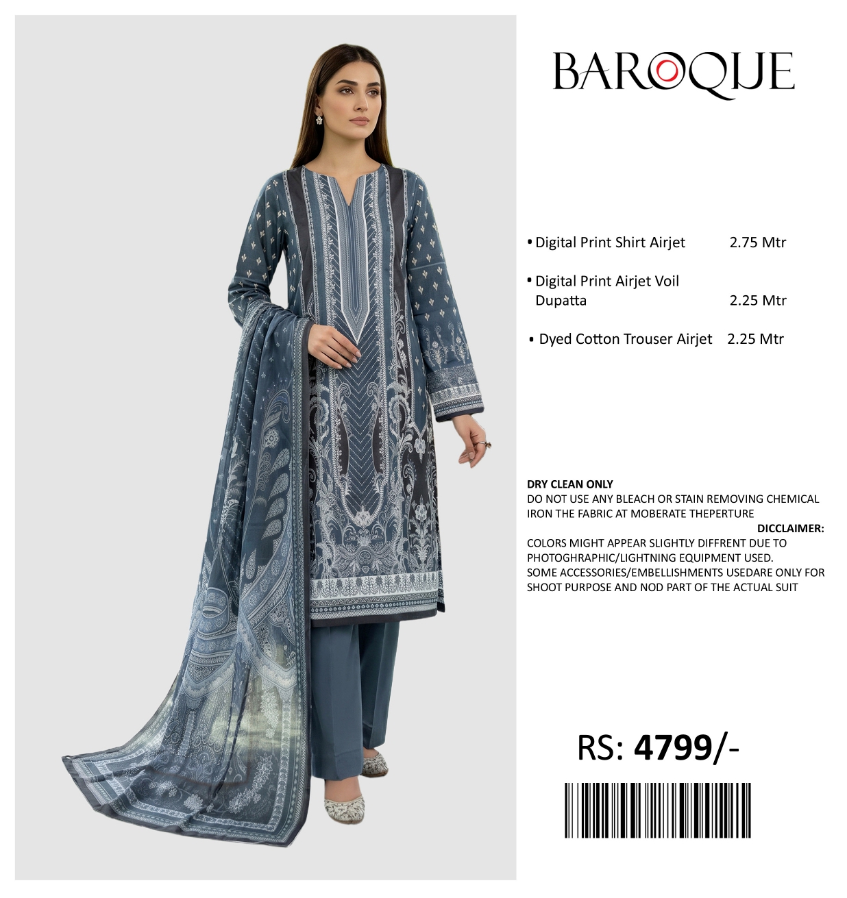 BAROQUE PRINTED LAWN UNSTITCHED 3PIECE