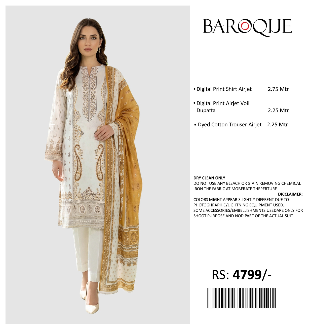 BAROQUE PRINTED LAWN UNSTITCHED 3PIECE