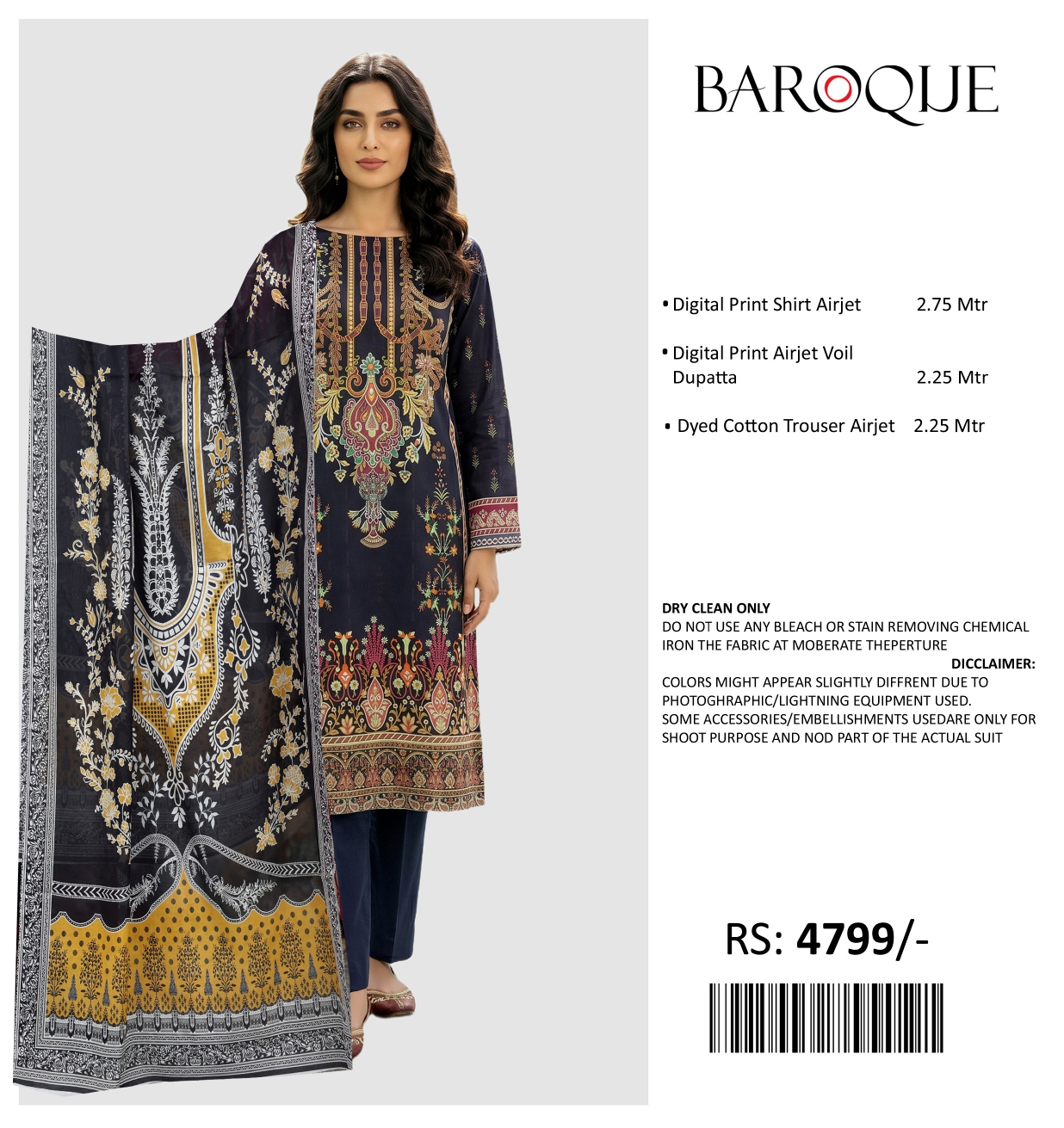 BAROQUE PRINTED LAWN UNSTITCHED 3PIECE