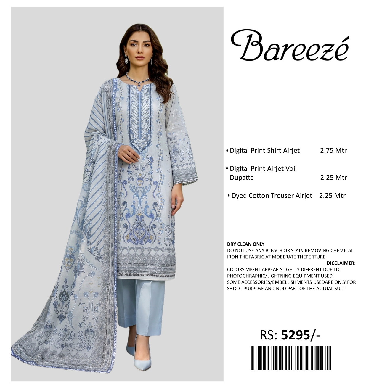 BAREEZE PRINTED LAWN UNSTITCHED 3 PIECE
