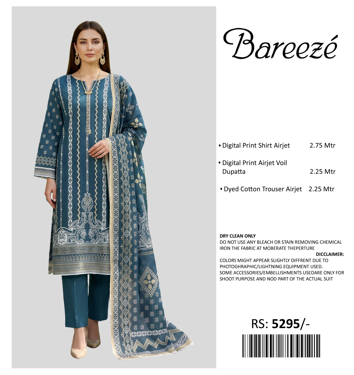 BAREEZE PRINTED LAWN UNSTITCHED 3PIECE