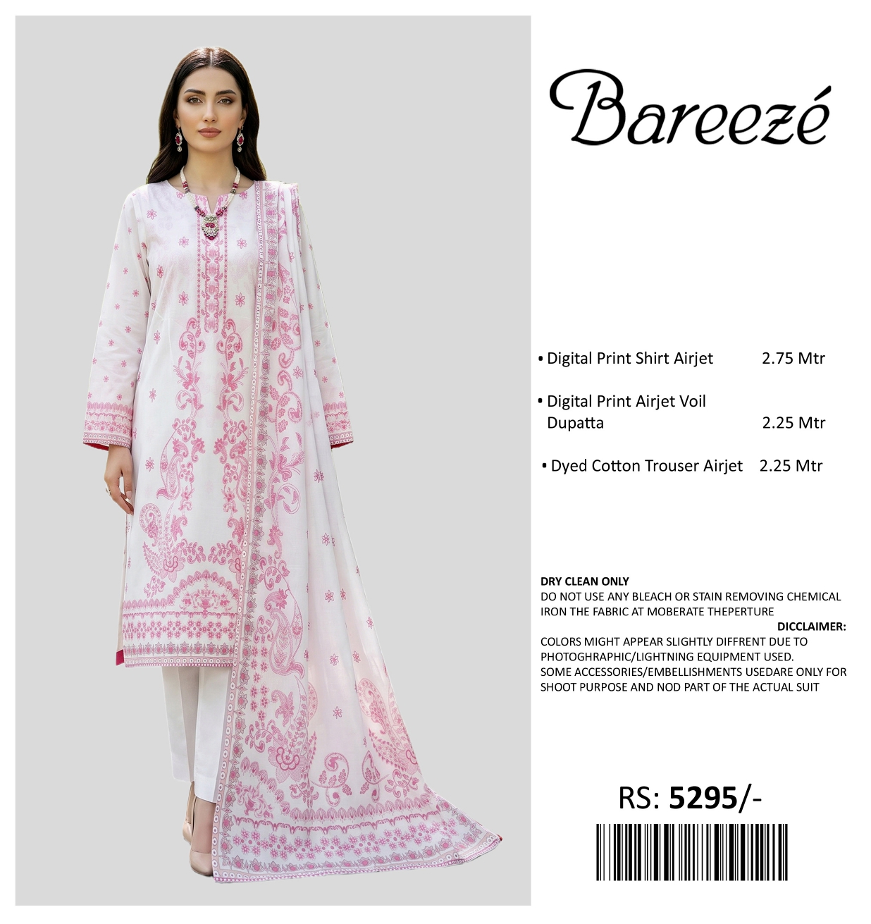 BAREEZE PRINTED LAWN UNSTITCHED 3PIECE