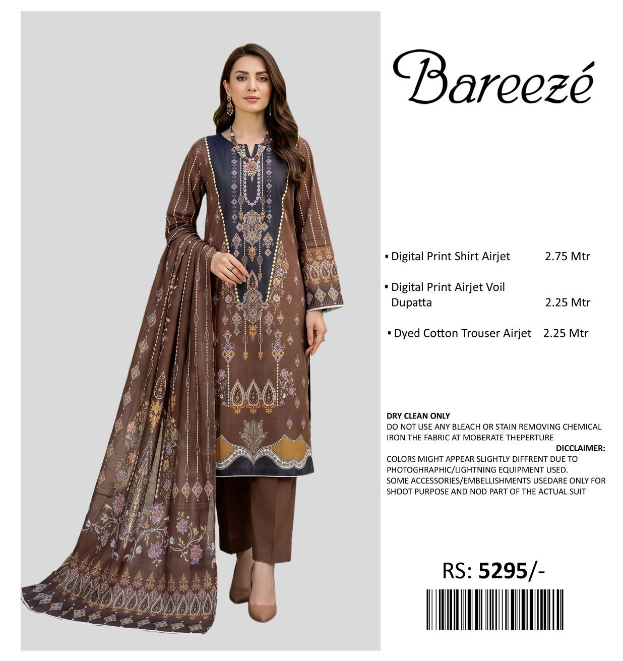 BAREEZE PRINTED LAWN UNSTITCHED 3PIECE
