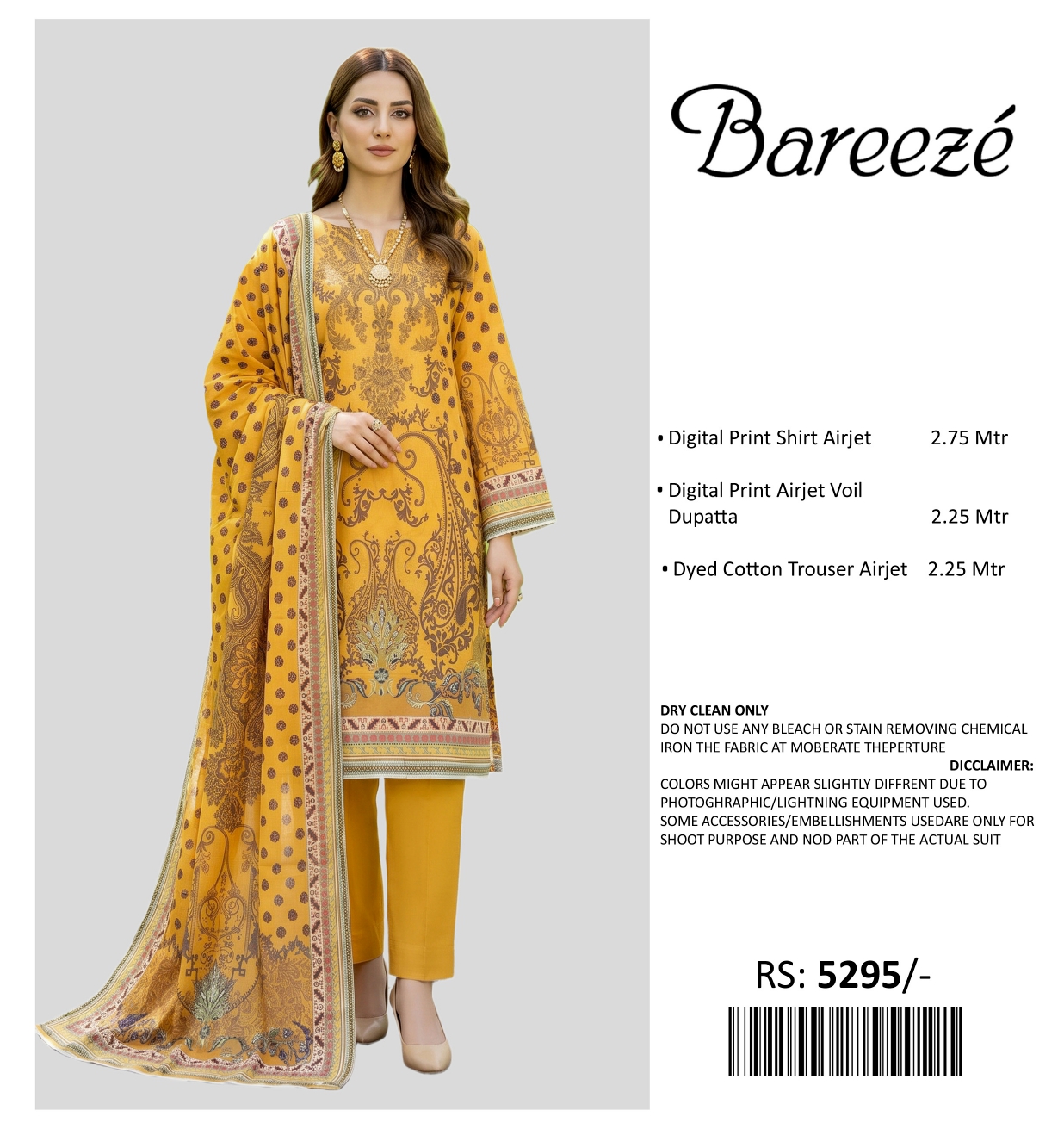 BAREEZE PRINTED LAWN UNSTITCHED 3PIECE
