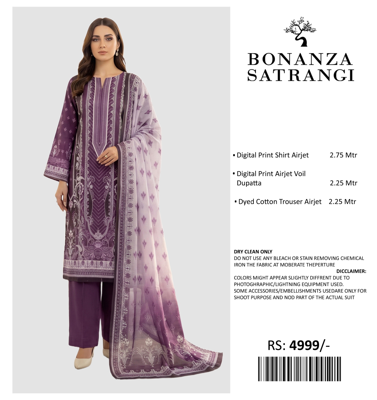 BONANZA SATRANGI PRINTED LAWN UNSTITCHED 3PIECE