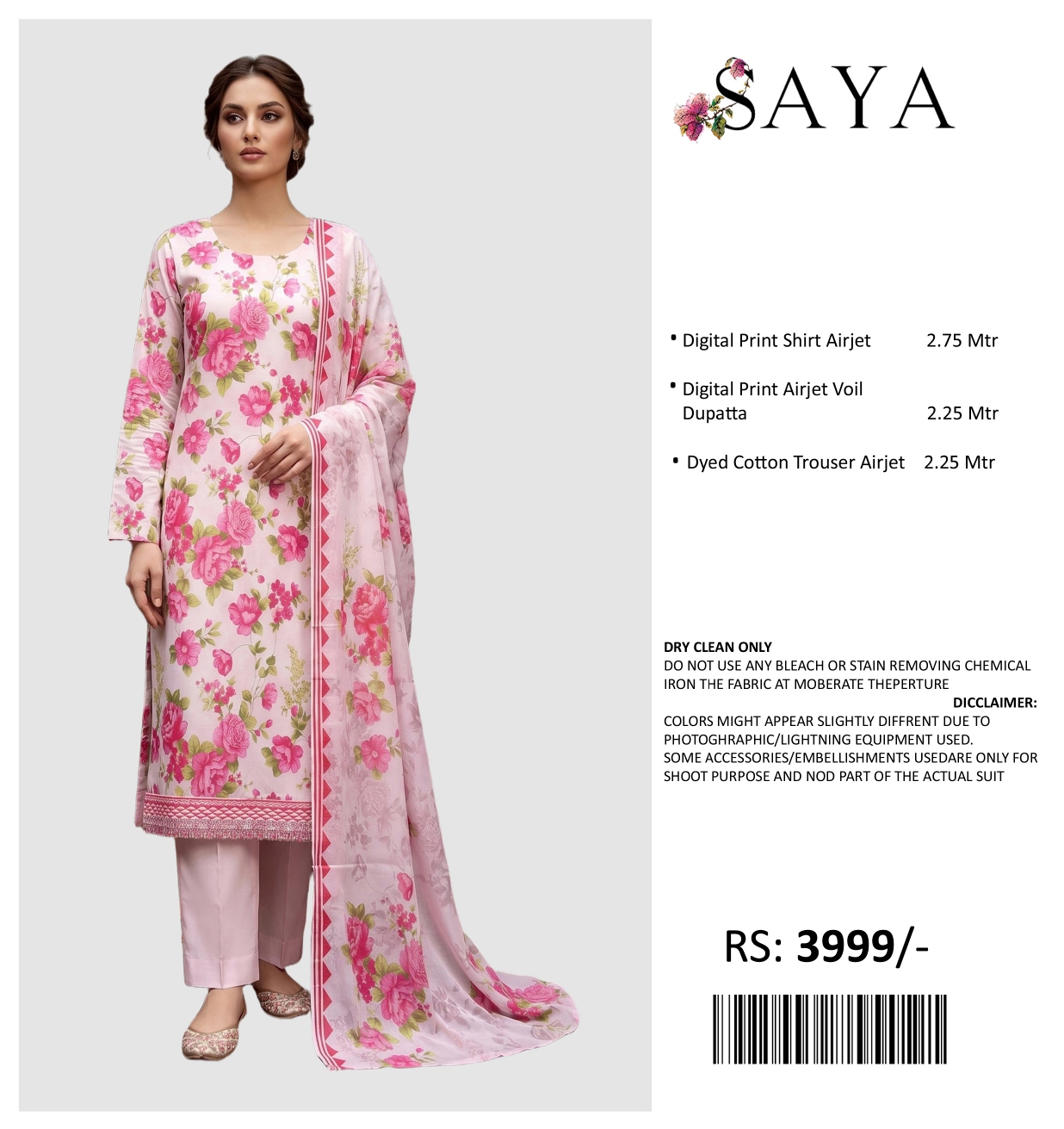 SAYA PRINTED LAWN UNSTITCHED 3PIECE