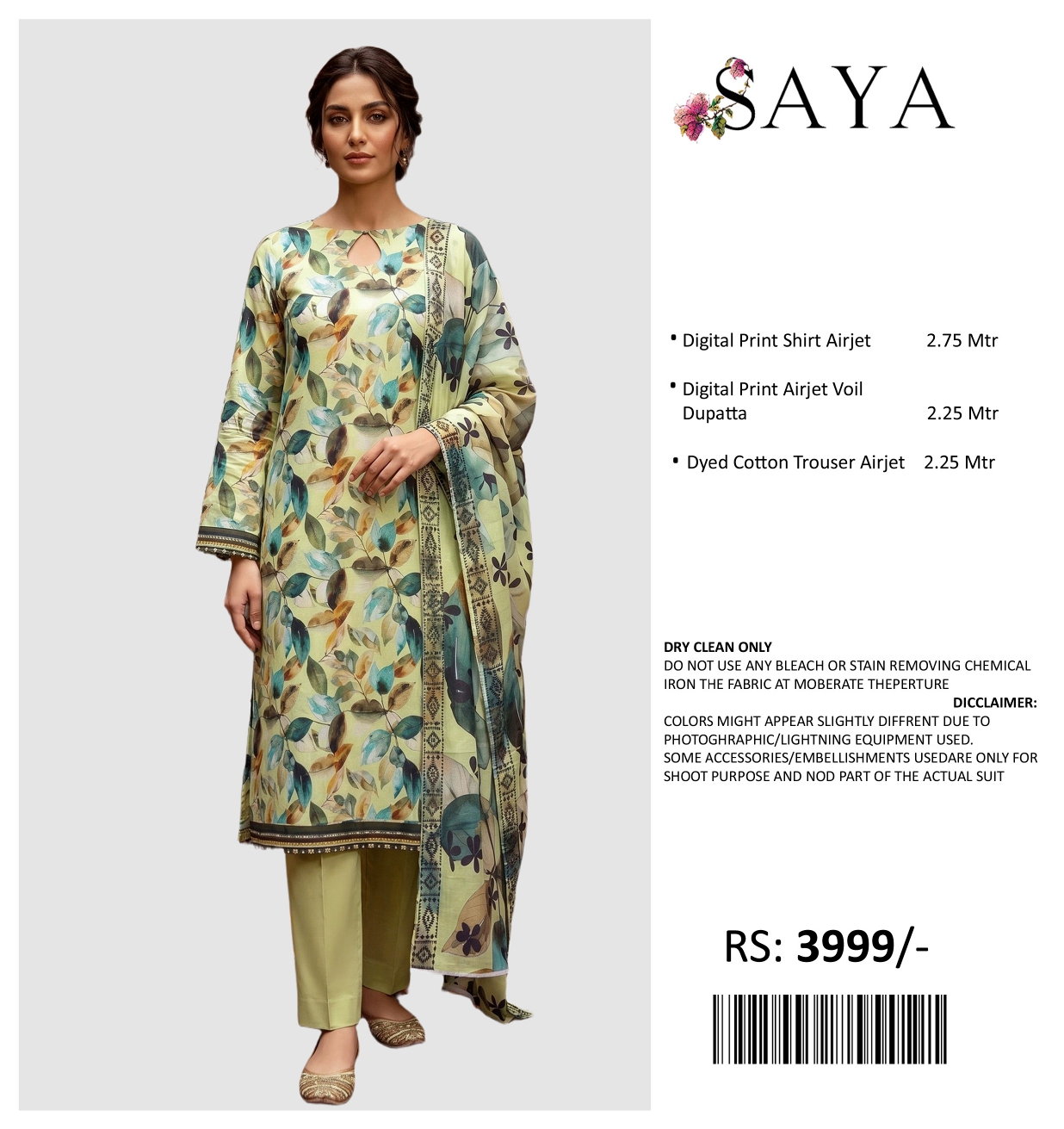 SAYA PRINTED LAWN UNSTITCHED 3PIECE