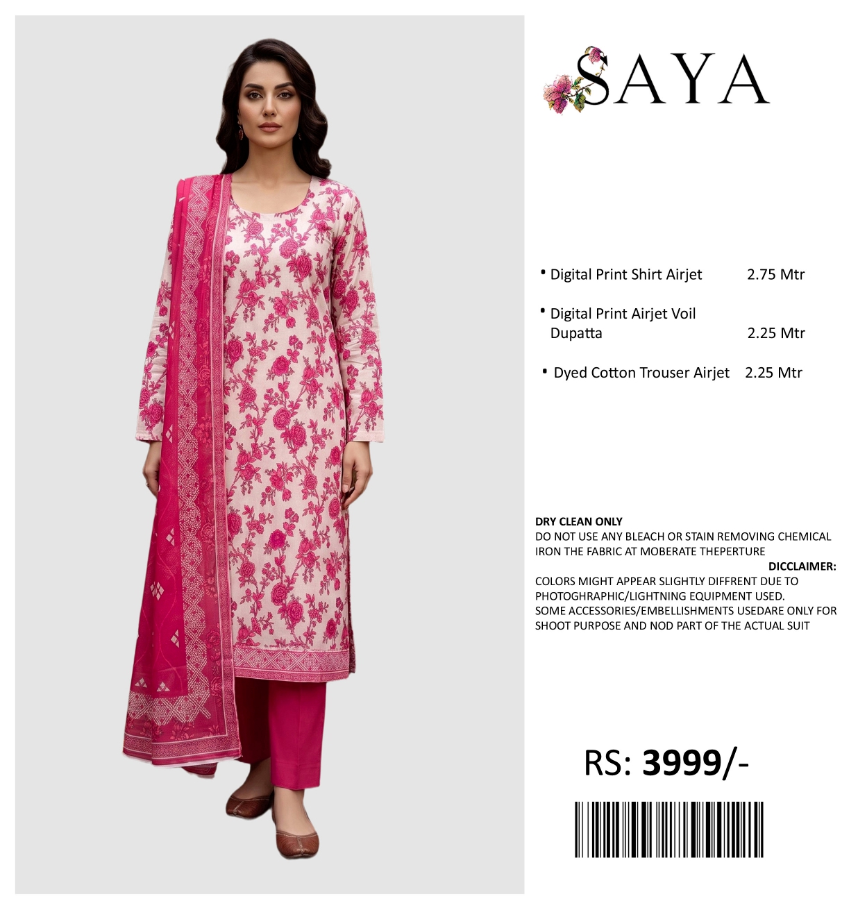 SAYA PRINTED LAWN UNSTITCHED 3PIECE