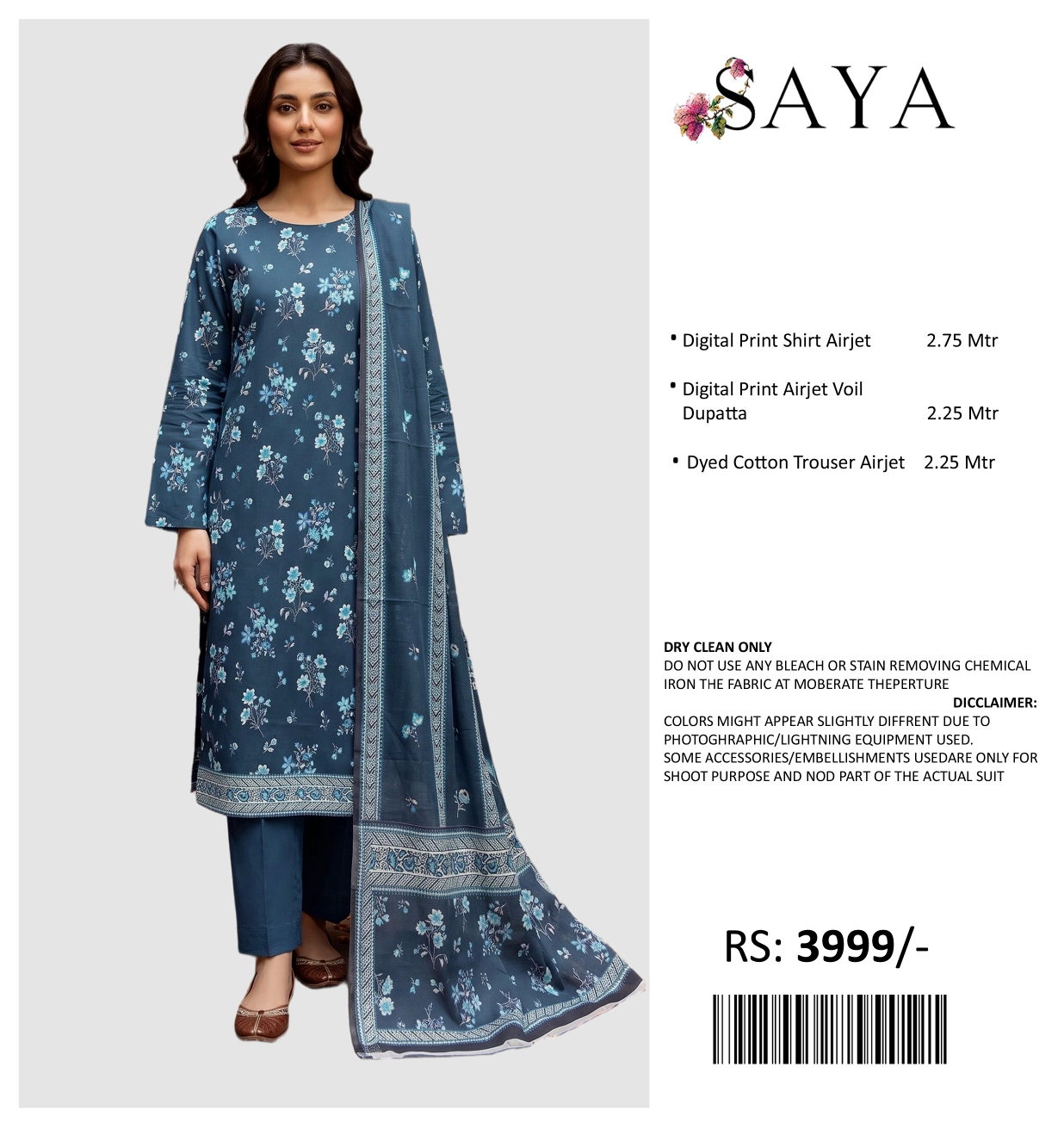 SAYA PRINTED LAWN UNSTITCHED 3PIECE