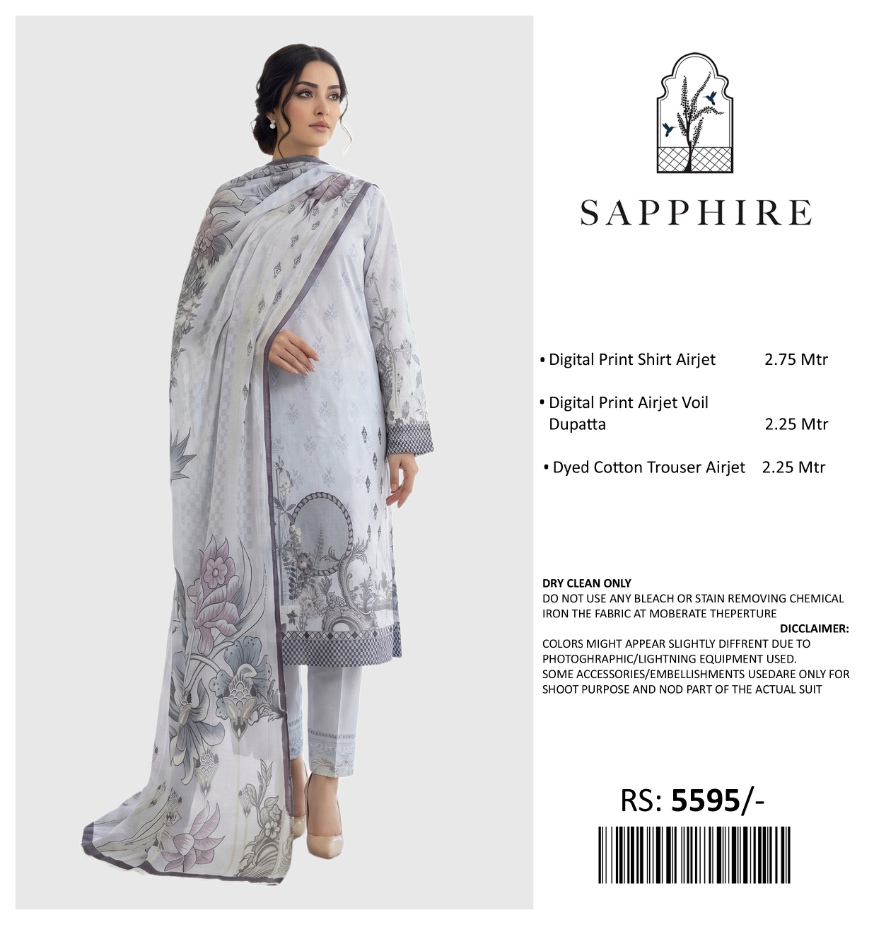 SAPPHIRE PRINTED LAWN UNSTITCHED 3PIECE