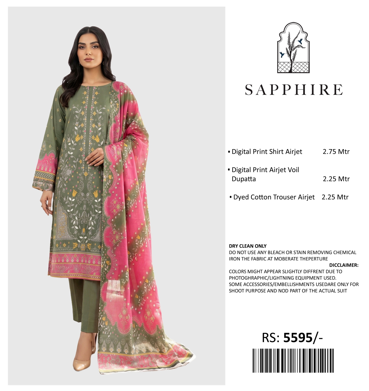 SAPPHIRE PRINTED LAWN UNSTITCHED 3PIECE